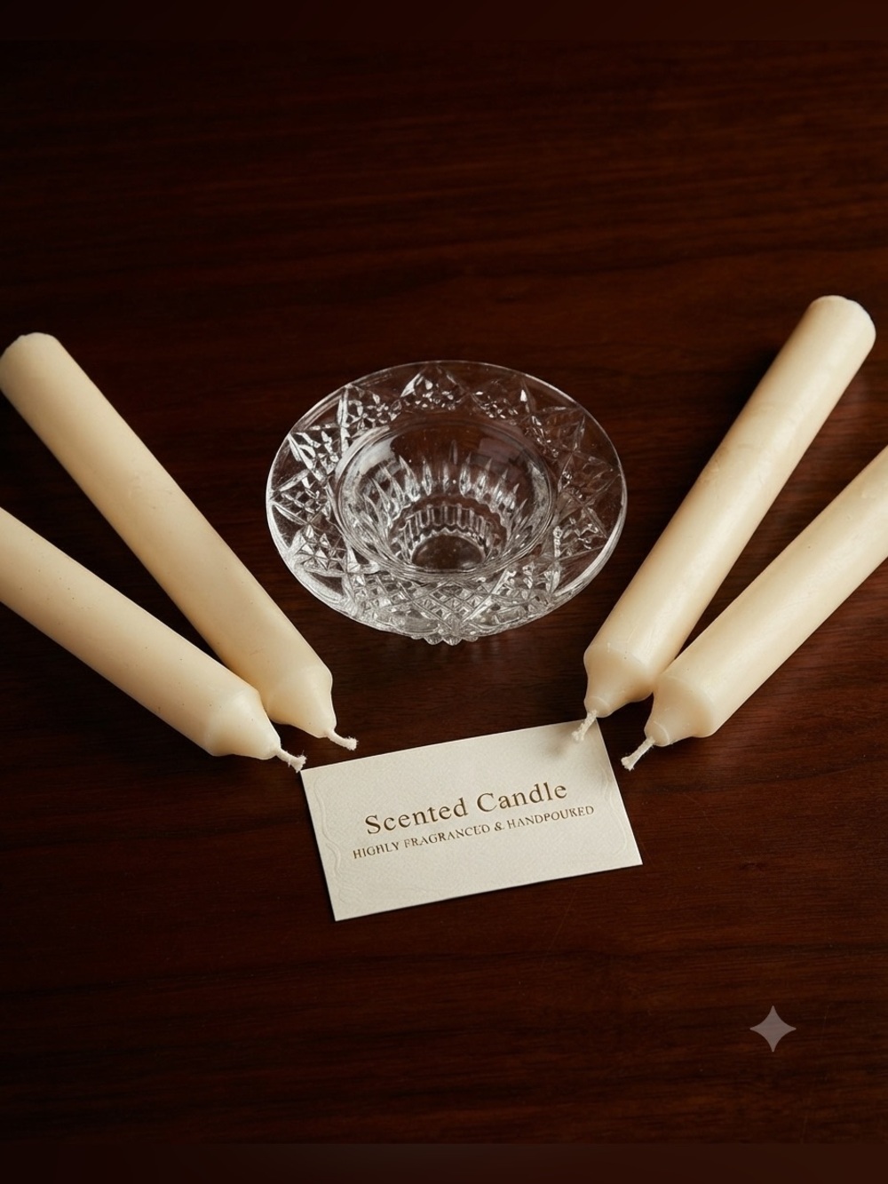 Vintage Unopened BALI Indonesian Cut Glass Taper Candle Holder with Candles